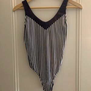 Navy and white striped bodysuit